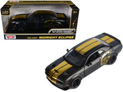2018 Dodge Challenger SRT Hellcat Widebody Matte Black with Gold Stripes and Graphics "Midnight Eclipse" Series 1/24 Diecast Model Car by Motormax