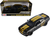 2018 Dodge Challenger SRT Hellcat Widebody Matte Black with Gold Stripes and Graphics "Midnight Eclipse" Series 1/24 Diecast Model Car by Motormax