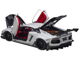 Lamborghini Aventador Liberty Walk LB-Works White Metallic with Carbon Hood and Red Interior Limited Edition 1/18 Model Car by AUTOart