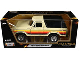 1978 Ford Bronco Custom Cream with Stripes and Black Top "Platinum Collection" Series 1/24 Diecast Model Car by Motormax