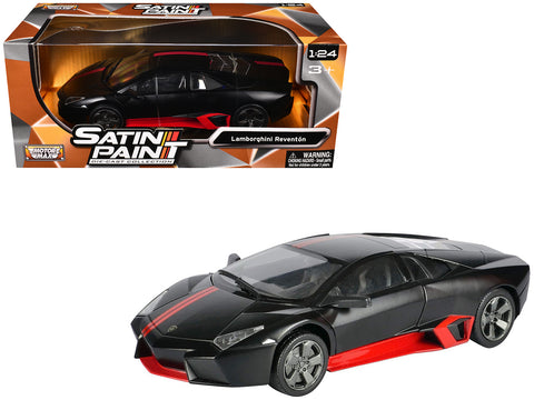 Lamborghini Reventon Matte Black with Red Stripes "Satin Paint" Series 1/24 Diecast Model Car by Motormax