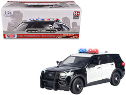 2022 Ford Police Interceptor Utility Black and White "Builder's Kit" with Flashing Light Bar and Front and Rear Lights and Sounds 1/24 Diecast Model by Motormax