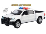 2019 RAM 1500 Laramie Crew Cab Pickup Truck White with Flashing Light Bar and Front and Rear Lights and Sounds 1/27 Diecast Model Car by Motormax