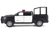 2019 RAM 1500 Laramie Crew Cab Pickup Truck with Bed Cage Black and White with Flashing Light Bar and Front and Rear Lights and Sounds 1/27 Diecast Model Car by Motormax