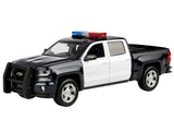 2017 Chevrolet Silverado 1500 LT Z71 Crew Cab Pickup Truck Black and White with Flashing Light Bar and Front and Rear Lights and Sounds 1/27 Diecast Model by Motormax