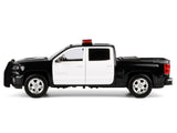 2017 Chevrolet Silverado 1500 LT Z71 Crew Cab Pickup Truck Black and White with Flashing Light Bar and Front and Rear Lights and Sounds 1/27 Diecast Model by Motormax