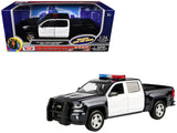 2017 Chevrolet Silverado 1500 LT Z71 Crew Cab Pickup Truck Black and White with Flashing Light Bar and Front and Rear Lights and Sounds 1/27 Diecast Model by Motormax