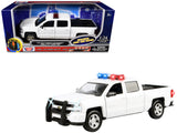 2017 Chevrolet Silverado 1500 LT Z71 Crew Cab Pickup Truck White with Flashing Light Bar and Front and Rear Lights and Sounds 1/27 Diecast Model Car by Motormax