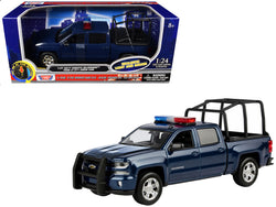 2017 Chevrolet Silverado 1500 LT Z71 Crew Cab Pickup Truck with Bed Cage Dark Blue with Flashing Light Bar and Front and Rear Lights and Sounds 1/27 Diecast Model by Motormax