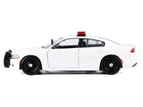 2023 Dodge Charger Pursuit Police Car Unmarked White with Flashing Light Bar Front and Rear Lights and 2 Sounds "Builder's Kit" 1/24 Diecast Model Car by Motormax