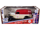 1939 Chevrolet Panel Truck "Chevron Gasolines" Red and Beige with White Hood and Stripes "Running on Empty" Series 7 1/24 Diecast Model by Greenlight