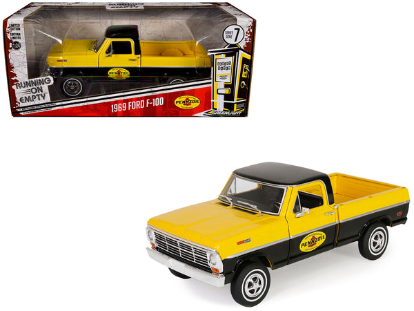 1969 Ford F-100 Pickup Truck "Pennzoil" Yellow and Black "Running on Empty" Series 7 1/24 Diecast Model by Greenlight
