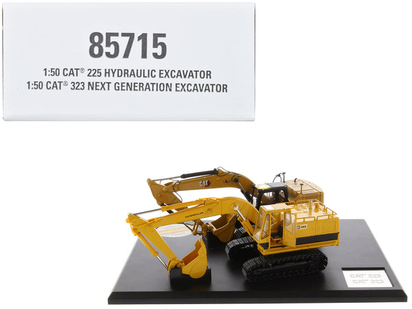 CAT Caterpillar 225 Hydraulic Escavator and CAT Caterpillar 323 Next Generation Hydraulic Escavator Set of 2 pieces "Evolution Series" 1/50 Diecast Models by Diecast Masters