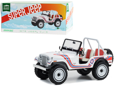 1973 Jeep CJ-5 "Super Jeep" White with Red and Blue Graphics "Artisan Collection" Series 1/18 Diecast Model by Greenlight