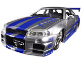 Brian's Nissan GTR Skyline R34 RHD (Right Hand Drive) Silver with Blue Stripes "Fast & Furious 25th Anniversary" 1/24 Diecast Model Car by Jada