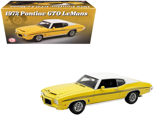 1972 Pontiac GTO LeMans Monarch Yellow with GTO Stripes and White Vinyl Top Limited Edition to 264 pieces Worldwide 1/18 Diecast Model Car by ACME