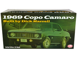 1969 Chevrolet COPO Camaro Dark Green Metallic with White Hood and Green Interior "Built by Dick Harrell" Limited Edition to 864 pieces Worldwide 1/18 Diecast Model Car by ACME