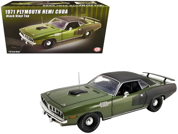 1971 Plymouth Hemi Barracuda Ivy Green with Black Graphics and Black Vinyl Top Limited Edition to 276 pieces Worldwide 1/18 Diecast Model Car by ACME