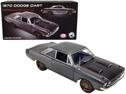 1970 Dodge Dart Street Fighter "Bullseye" Dark Gray Metallic with Black Hood and Tail Stripe Limited Edition to 264 pieces Worldwide 1/18 Diecast Model Car by ACME