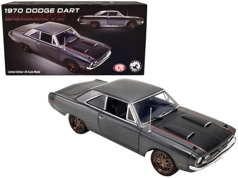 1970 Dodge Dart Street Fighter "Bullseye" Dark Gray Metallic with Black Hood and Tail Stripe Limited Edition to 264 pieces Worldwide 1/18 Diecast Model Car by ACME