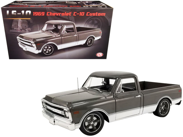 1969 Chevrolet C-10 LS-10 Custom Pickup Truck Gray and White Limited Edition to 474 pieces Worldwide 1/18 Diecast Model by ACME