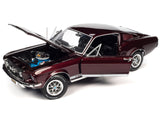 1967 Ford Mustang GT 2+2 Burgundy Metallic with White Side Stripes "American Muscle" Series 1/18 Diecast Model Car by Autoworld