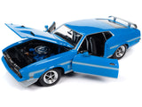1972 Ford Mustang Mach 1 Grabber Blue with Silver Stripes "American Muscle" Series 1/18 Diecast Model Car by Autoworld