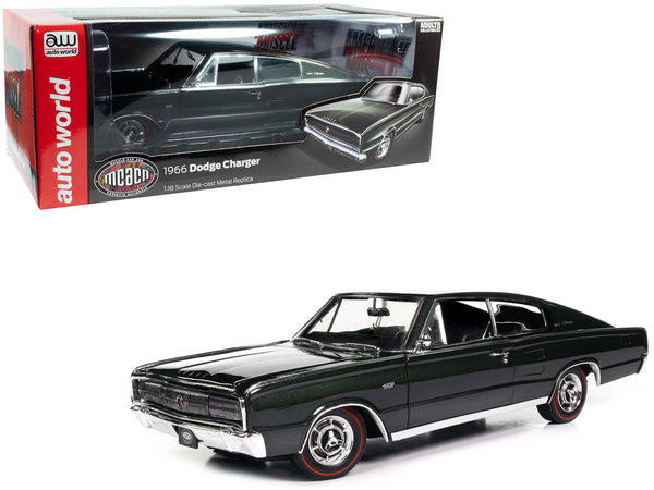 1966 Dodge Charger Dark Green Metallic "Muscle Car & Corvette Nationals" (MCACN) "American Muscle" Series 1/18 Diecast Model Car by Autoworld