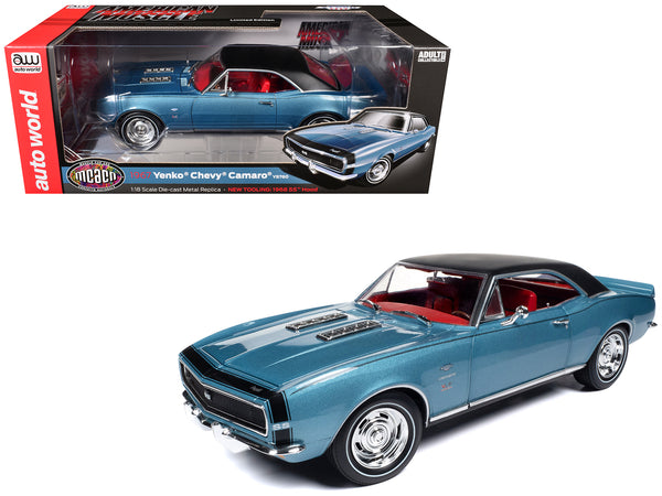 1967 Chevrolet Yenko Camaro YS760 Nantucket Blue Metallic with Black Stripes, Black Vinyl Top, and Red Interior "Muscle Car & Corvette Nationals" (MCACN) "American Muscle" Series 1/18 Diecast Model Car by Autoworld