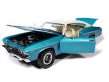 1969 Chevrolet Chevelle SS 396 Azure Turquoise Metallic with White Stripes White Vinyl Top and Interior "Muscle Car & Corvette Nationals" (MCACN) "American Muscle" Series 1/18 Diecast Model Car by Autoworld