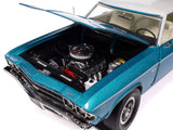 1969 Chevrolet Chevelle SS 396 Azure Turquoise Metallic with White Stripes White Vinyl Top and Interior "Muscle Car & Corvette Nationals" (MCACN) "American Muscle" Series 1/18 Diecast Model Car by Autoworld