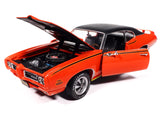 1969 Pontiac GTO Judge Carousel Red with Black Stripes and Black Vinyl Top "Mecum Auctions" "American Muscle" Series 1/18 Diecast Model Car by Autoworld