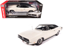 1969 Dodge Charger R/T W1 White with Black Vinyl Top and Black Tail Stripe "American Muscle" Series 1/18 Diecast Model Car by Autoworld