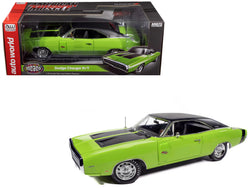 1970 Dodge Charger R/T "Muscle Car & Corvette Nationals" (MCACN) Sublime Green with Black Stripes and Black Vinyl Top "American Muscle" Series 1/18 Diecast Model Car by Autoworld