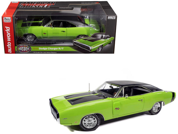 1970 Dodge Charger R/T "Muscle Car & Corvette Nationals" (MCACN) Sublime Green with Black Stripes and Black Vinyl Top "American Muscle" Series 1/18 Diecast Model Car by Autoworld