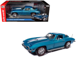 1967 Chevrolet Corvette Stingray Light Blue Metallic with White Hood Stripe "American Muscle" Series 1/18 Diecast Model Car by Autoworld
