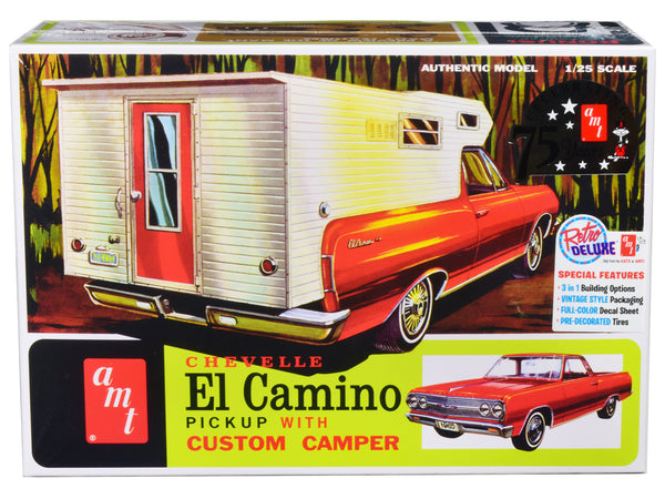 1965 Chevrolet El Camino with Camper 3-in-1 Plastic Model Kit (Skill Level 2) 1/25 Scale Model by AMT