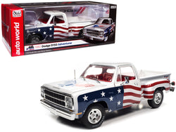 1980 Dodge D150 Adventurer Pickup Truck White with American Flag Graphics and Red Interior 1/18 Diecast Model by Autoworld