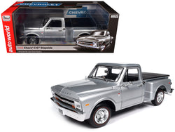1968 Chevrolet C10 Stepside Pickup Truck Silver Metallic 1/18 Diecast Model by Autoworld