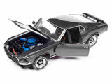 1969 Ford Mustang Dark Gray Metallic with Black Stripes "John Wick" (2014) Movie "Silver Screen Machines" Series 1/18 Diecast Model Car by Autoworld