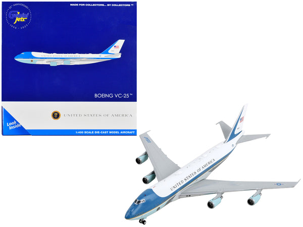 Boeing VC-25 Commercial Aircraft "Air Force One - United States of America" White and Blue 1/400 Diecast Model Airplane by GeminiJets