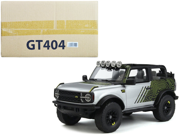 2022 Ford Bronco "By RTR" Silver Metallic and Black with Graphics 1/18 Model by GT Spirit