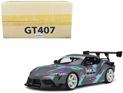 2019 Toyota GR Supra "HKS" Gray with Graphics 1/18 Model Car by GT Spirit