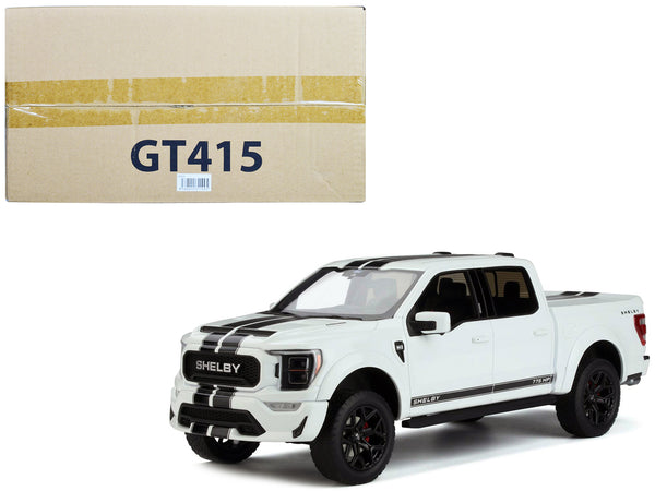 2022 Ford Shelby F-150 Pickup Truck White with Black Stripes 1/18 Model by GT Spirit