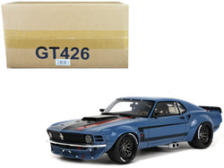 1970 Ford Mustang Blue with Black Hood and Stripes "By Ruffian Cars" 1/18 Model Car by GT Spirit