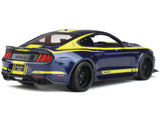 2021 Shelby Mustang Super Snake Coupe Blue Metallic with Yellow Stripes 1/18 Model Car by GT Spirit