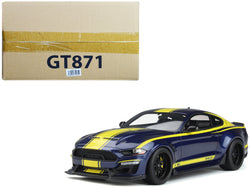 2021 Shelby Mustang Super Snake Coupe Blue Metallic with Yellow Stripes 1/18 Model Car by GT Spirit