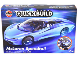 McLaren Speedtail Light Blue with Black Top Snap Together Painted Plastic Model Car Kit by Airfix Quickbuild