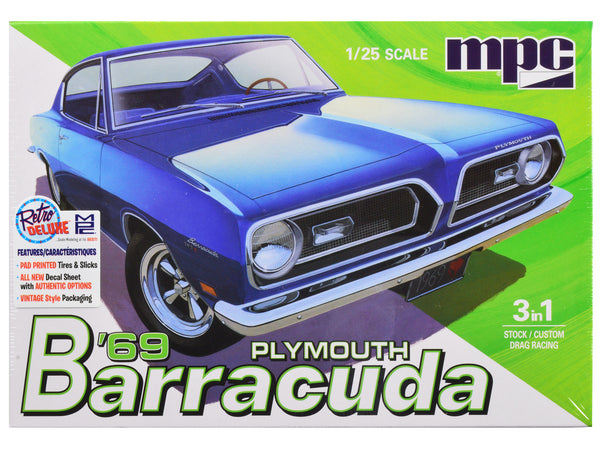 1969 Plymouth Barracuda 3-in-1 Plastic Model Kit (Skill Level 2) 1/25 Scale Model by MPC