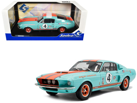 1967 Shelby GT500 #4 "Gulf Racing Tribute" Light Blue with Orange Stripes 1/18 Diecast Model Car by Solido